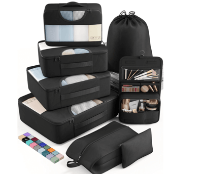 a showcase of black veken packing cubes from amazon