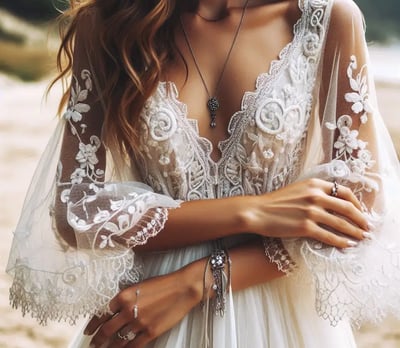 une mariée portant une robe de mariée style bohème