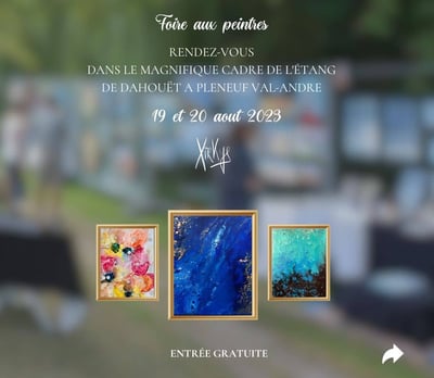 Affiche présentant 3 œuvres de Xirkys pour la foire aux peintres de Pléneuf Val André