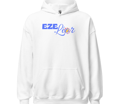 a white hoodie with the ezezzzzzzzz