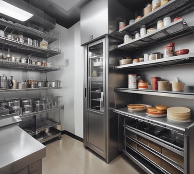 A modern elevator entrance with metallic doors and a textured floor. Safety rails are installed in front of the elevator. The area is well-lit with a fluorescent ceiling light. A wall-mounted camera is present, and there is a sign indicating wheelchair accessibility.