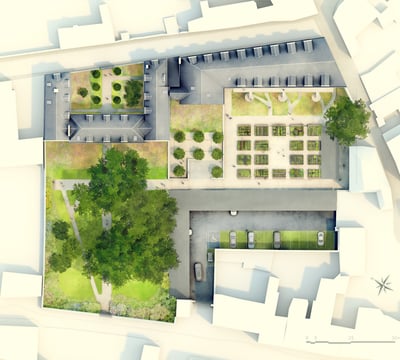 Plan masse 3D aquarelle - Angers - Vauvert - Arnou architecte du patrimoine - Histoire et Patrimoine 