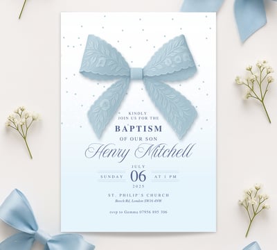 Blue baptism invitation for boy, Printable christening invitation, Editable baptism template,