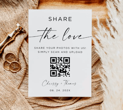 share the love qr code wedding photography card