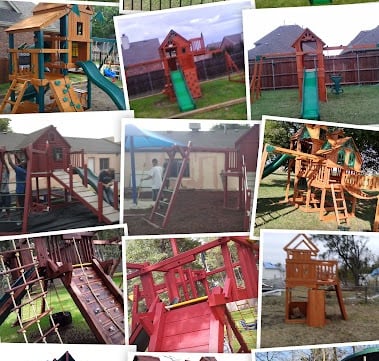 a collage of a variety of playground equipment