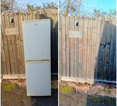 before and after pictures of fridge freezer removed from a house in worcester