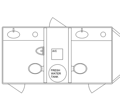 a diagram of a portable 2 stall luxury restroom trailer