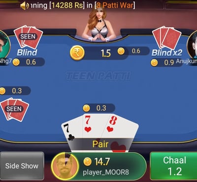 Online Teen Patti Gameplay on the original version of Teen Patti Master