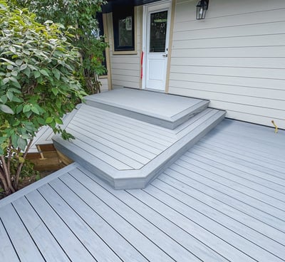 A boxed in composite deck with stairs