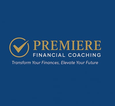 a blue and gold logo for premier financial coaching