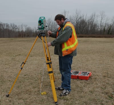 a man in a safety vest and a tripodod