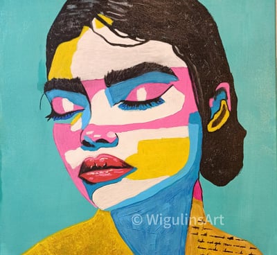 a painting of a woman with a colorful face paint