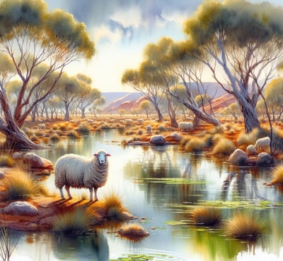 Australian Billabong and a Sheep