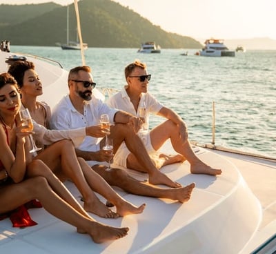 un groupe de personnes assises sur un bateau