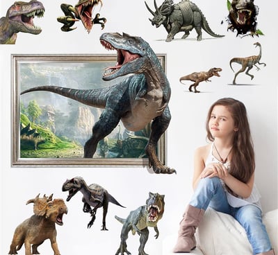 3D Dinosaur Wall Stickers Removable Vinyl Large Dino Stickers 10Pcs Peel and Stick Dinosaur Wall Dec