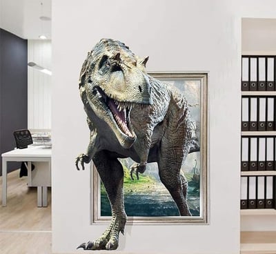 a dinosaur wall sticker of a dinosaur in a room