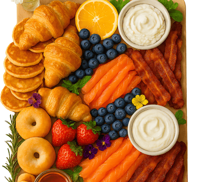 a platter of food with fruit and vegetables