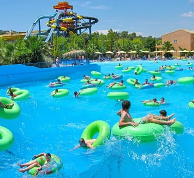 a large group of people in a large pool