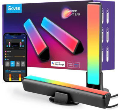 Govee Smart LED Light Bars with app control, displaying vibrant RGB colors and designed for immersiv