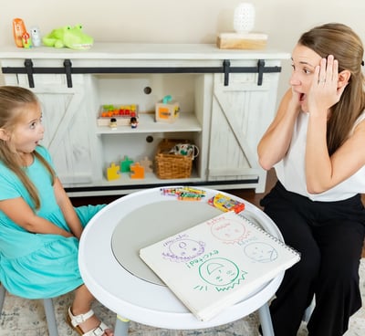 photo of a therapist and child working together on identifying emotions 