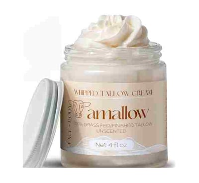 00% Grass Fed Beef Tallow for Skin Care - Face + Body - Whipped Moisturizer for Sensitive Skin - Nat