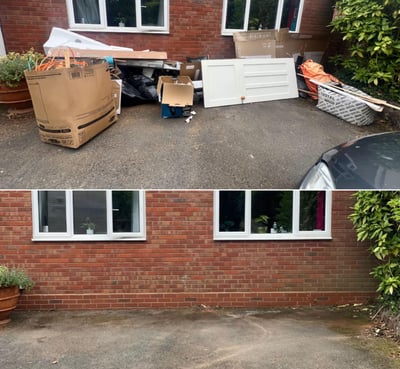 before and after picture of waste removed by Hilton clearance in st johns Worcester