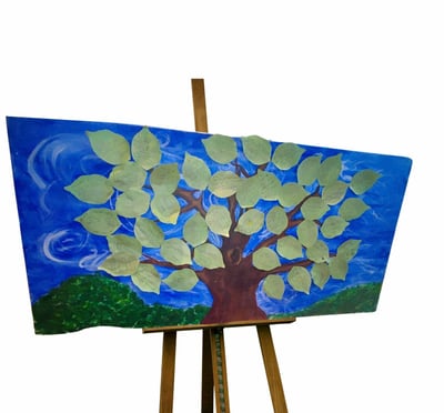 a painting of a tree with leaves on it