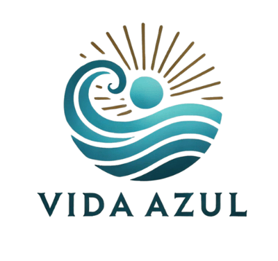 logo de vida azul. ondas  e o sol azul