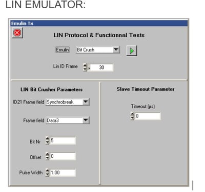 LIN Emulator manual control & reception panels showing how low level can be the LIN testing