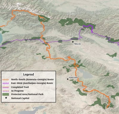 transcaucasian trail map, hiking
