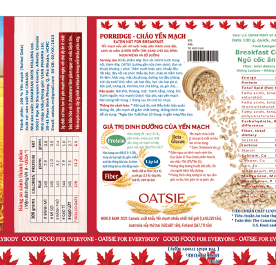 yến mạch dinh dưỡng nguyên chất Canada Oatsie 300g