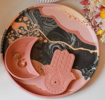 plateau design unique et original, porte encens main fatma, coupelle croissant de lune, décoration