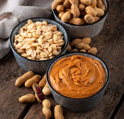 three bowls of peanut butter peanut butter