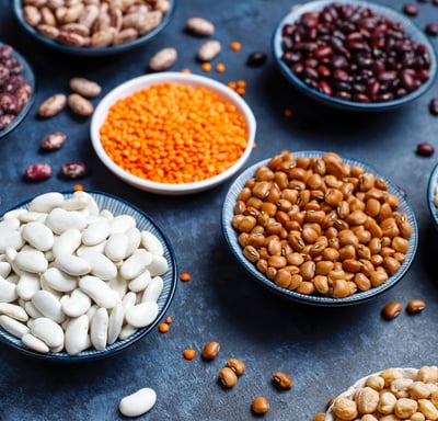 a variety of beans and beans in bowls