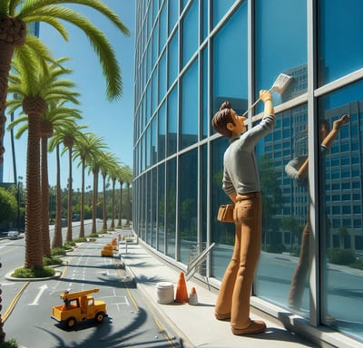a man is painting a window in a building