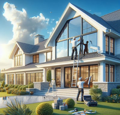 a man put window tinting on a house