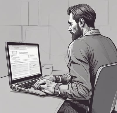 a man sitting at a desk with a laptop computer