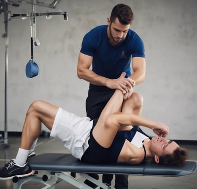 a man is doing a physical exercise on a bench