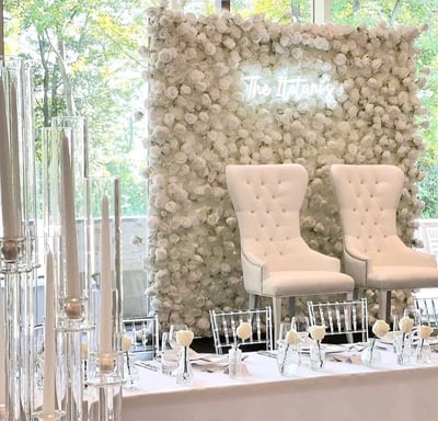 White rose flower wall for a head table backdrop in Scarborough