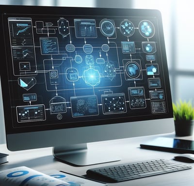 a computer monitor with a algorithm flow chart