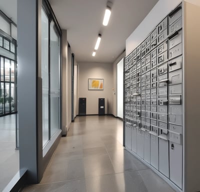 A modern interior space with a long hallway and sleek design. Wooden paneling forms a partition with overhead pendant lights casting a warm glow. The walls and ceiling feature a light wood finish, enhancing the minimalist aesthetic. The floor is made of polished tiles, contributing to the clean and contemporary look.
