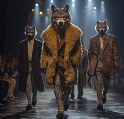 a wolf in a fur coat and his wolf pack