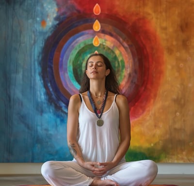 a woman sitting in a yoga pose