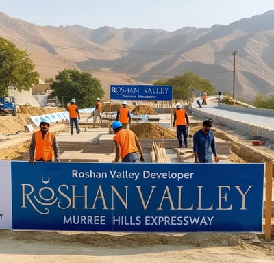 a group of people standing around a sign that says roshan valley valley