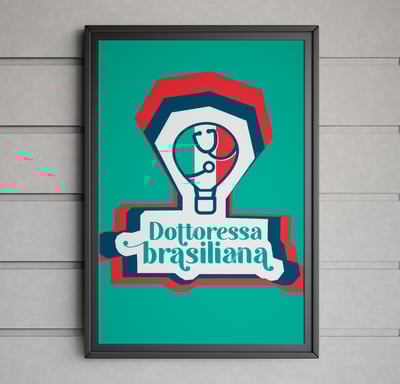 Quadro com logo de médica com balão, bandeira da Italia e estetoscópio 