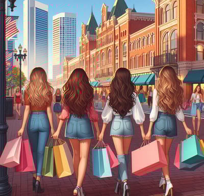 a group of women walking down a street