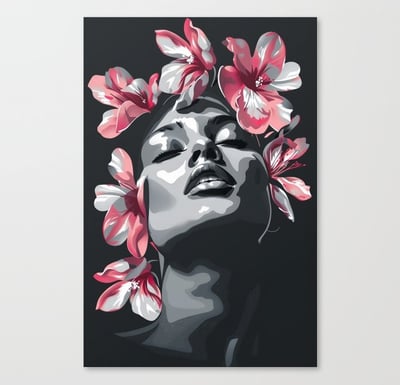 Nature's Whisper - Floral Woman Portrait Canvas Print BY Fresh Wave Lab