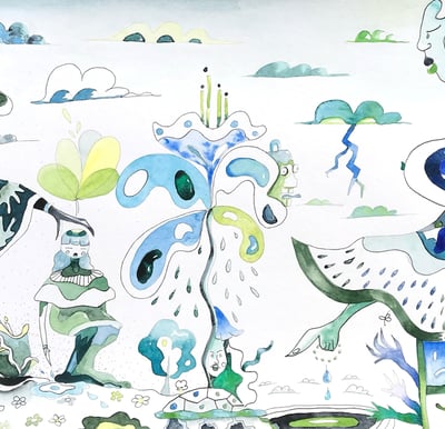 Sun& storm, Gouache and ink on paper, 2021, 29.7x41.91cm (Jesudara Hinmikaiye)