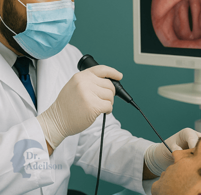 Dr. Adeilson realizando um exame de Videolaringoscopia