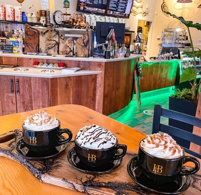 three cups of coffee in a restaurant